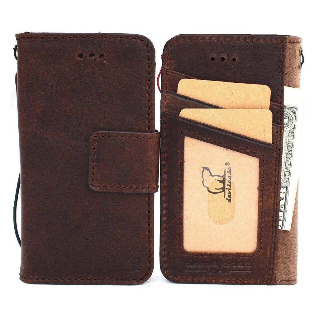 Tan genuine leather iPhone XR wallet case with magnetic book cover, credit holder, and detachable premium soft holder by DAVISCASE