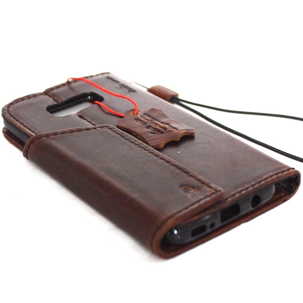 Genuine leather Samsung Galaxy S8 wallet case with magnetic closure, handmade phone cover featuring a book-style design.