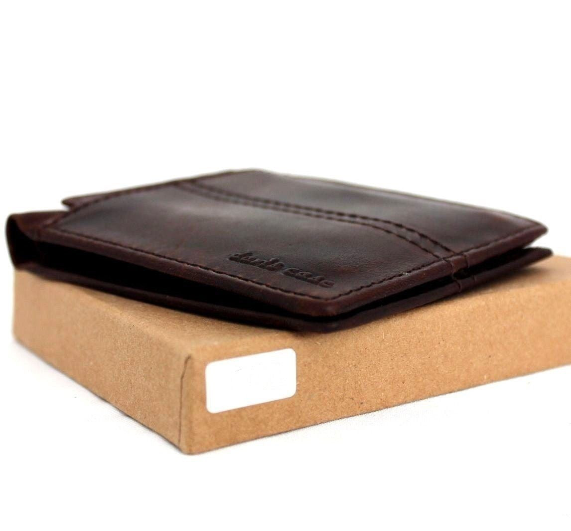 Men's DAVISCASE genuine leather bi-fold wallet with slim, retro design and multiple card slots.