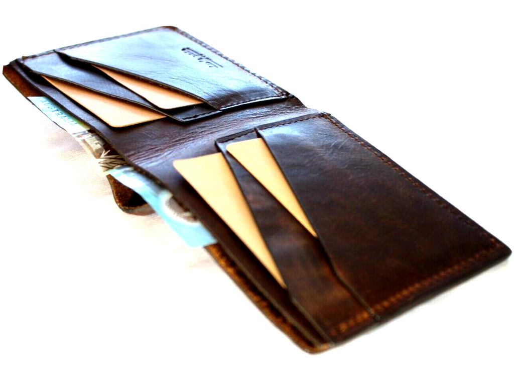 Men's brown genuine leather wallet by DAVISCASE with credit card slots, bill compartment, handcrafted with carved cobweb design.
