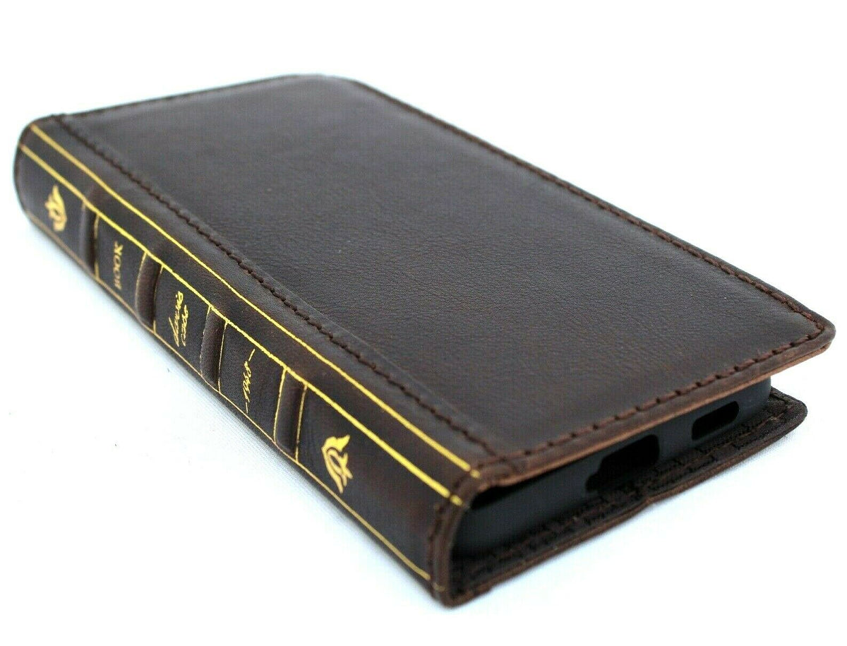 Genuine leather Samsung Galaxy S21 Bible design wallet case with card slots, ID window, wireless charging holder by DAVISCASE