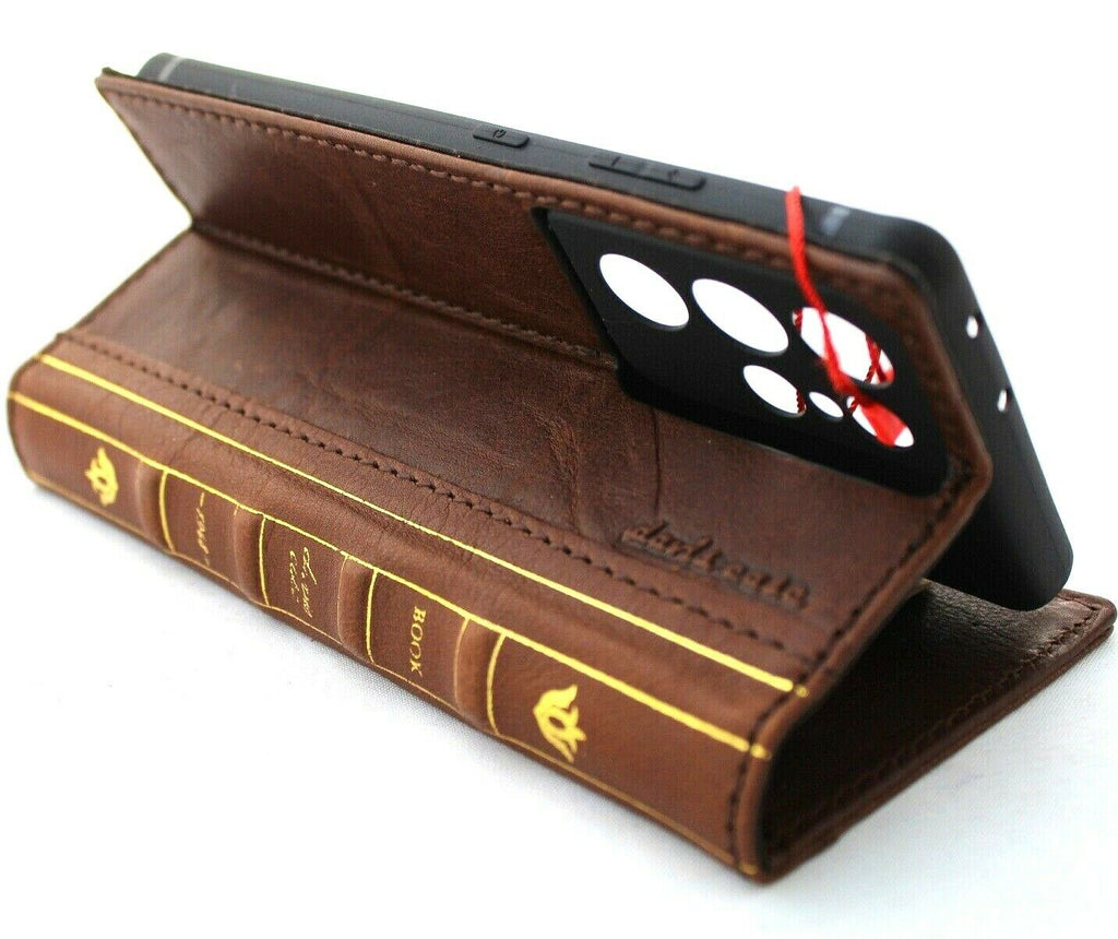 DavisCase genuine leather Galaxy S21 Ultra 5G wallet cover with card slots, wireless charging compatible, luxury rubber finish.