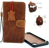 Genuine full leather case for Apple iPhone 11 Pro Max Cover Wallet Credit Holder Magnetic Book Tan Removable Detachable Holder Soft + Airpods 2