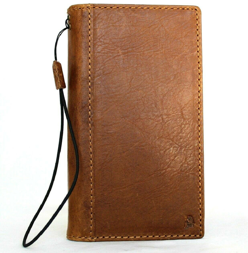 DavisCase genuine leather book wallet case for Samsung Galaxy S20 Plus with card slots, wireless charging holder, tan color.