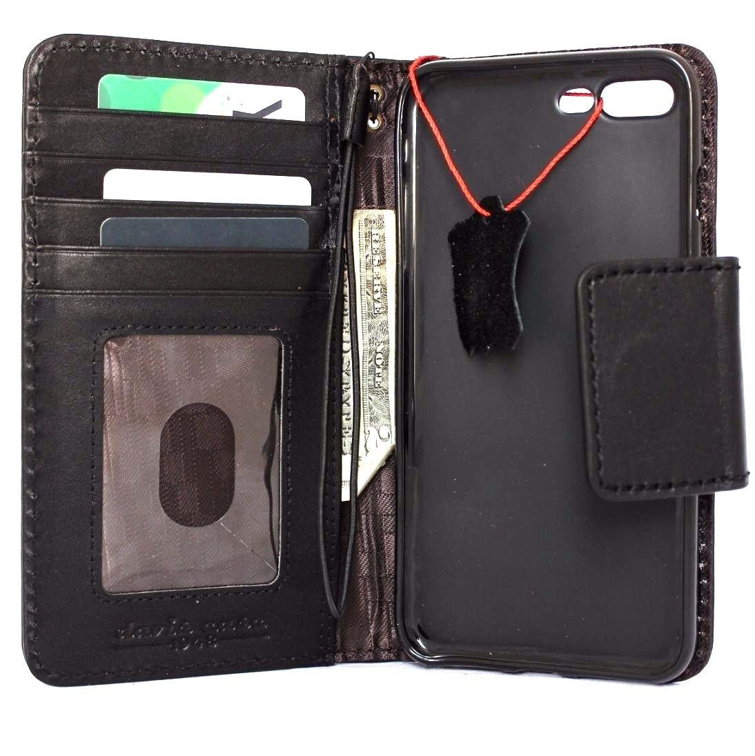 Genuine black leather iPhone 8 Plus case with magnetic cover and wallet credit holder, handcrafted by DAVISCASE.