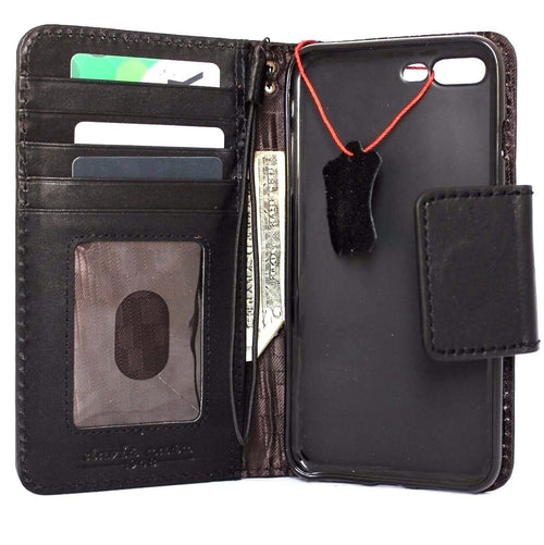 Genuine black leather iPhone 8 Plus case with magnetic cover and wallet credit holder, handcrafted by DAVISCASE.
