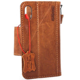 Genuine Leather Case for iPhone X book wallet magnet closure cover Cards slots Slim vintage bright brown Daviscase