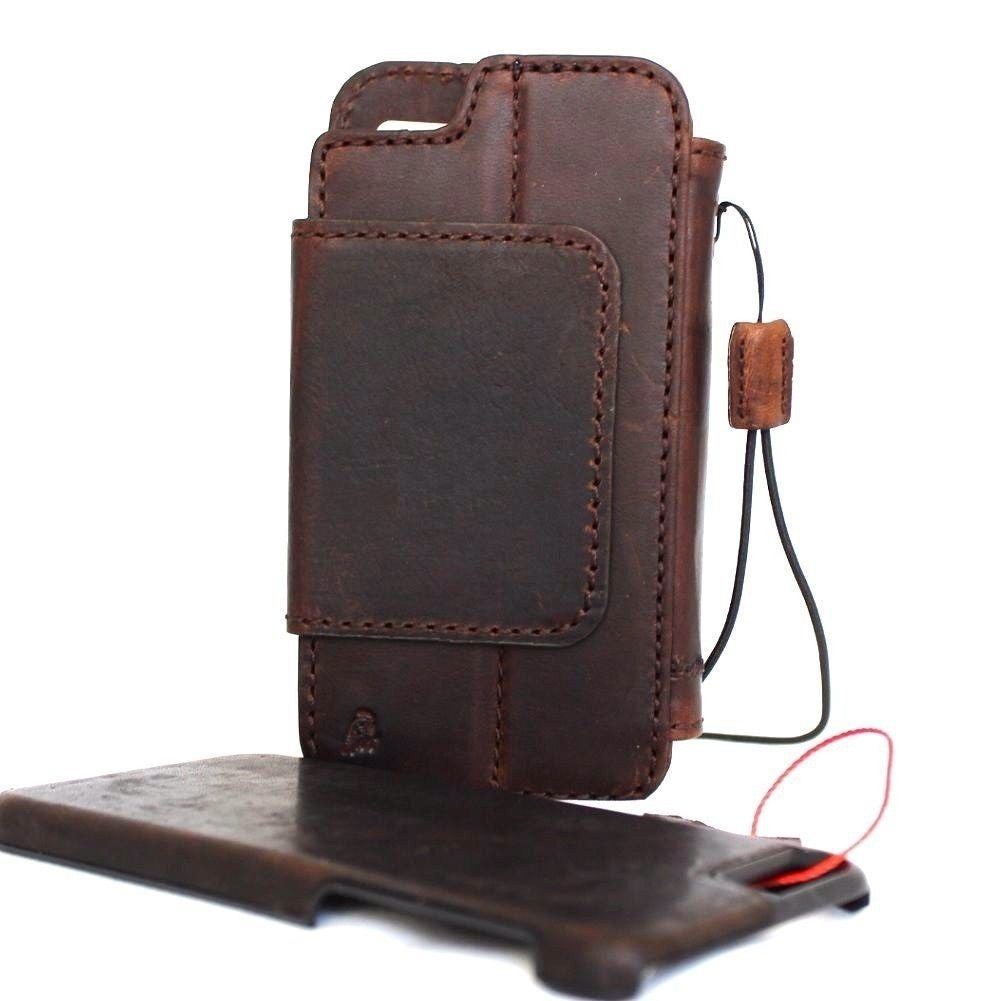 Handmade genuine Italian leather iPhone 6/6s wallet case with credit card holder and removable cover, designed for secure phone protection.