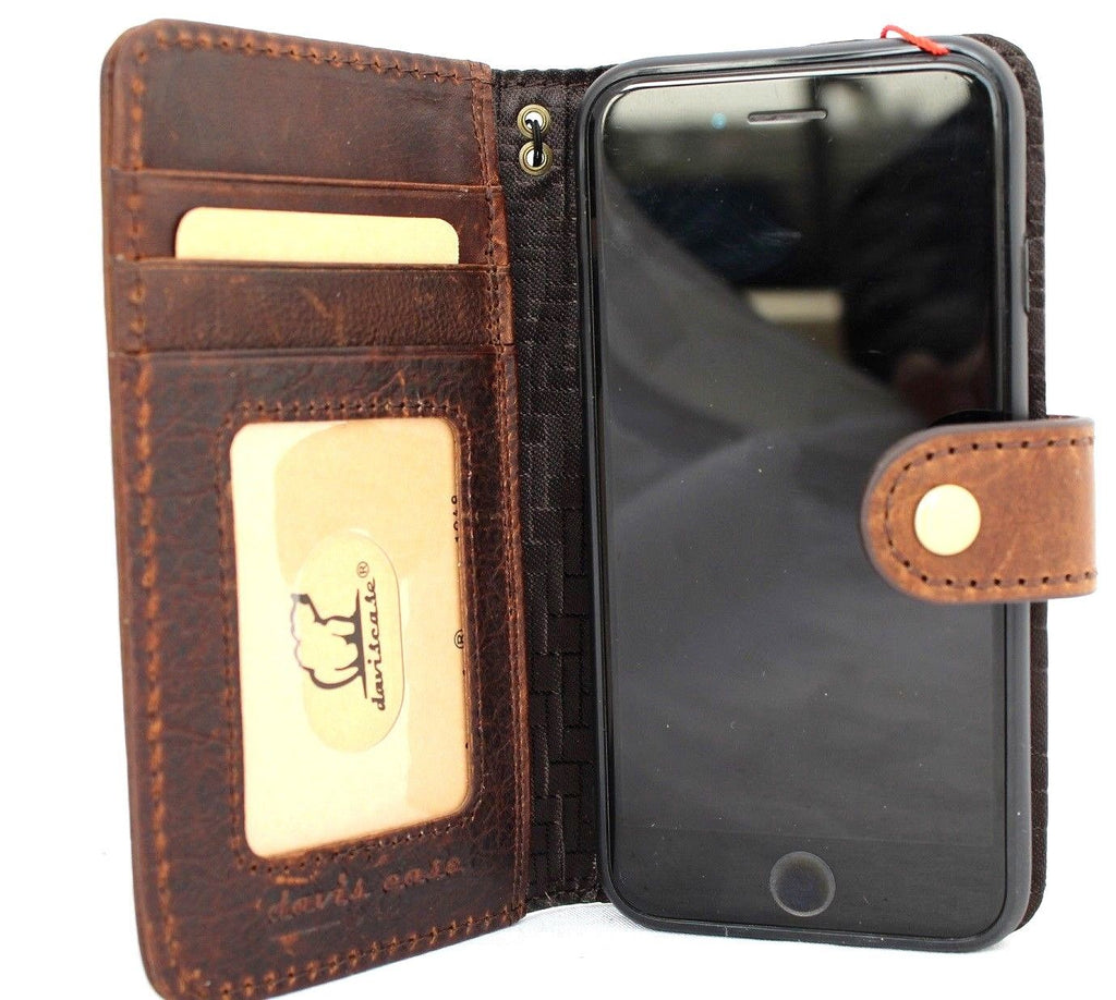 Genuine vintage leather Xiaomi 14T Pro case by DAVISCASE with card slots, wallet design, and wireless charging holder.