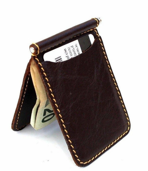 Genuine buffalo leather men's mini wallet by DAVISCASE with ID, credit card slots, and cash pocket in small, stylish design.