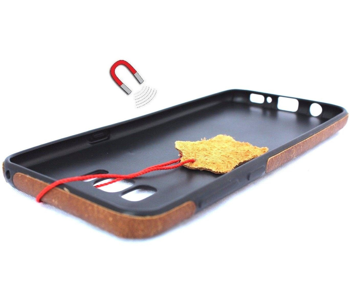 Handmade genuine leather wallet case for Samsung Galaxy S8 Plus, slim magnetic cover with business-style design.