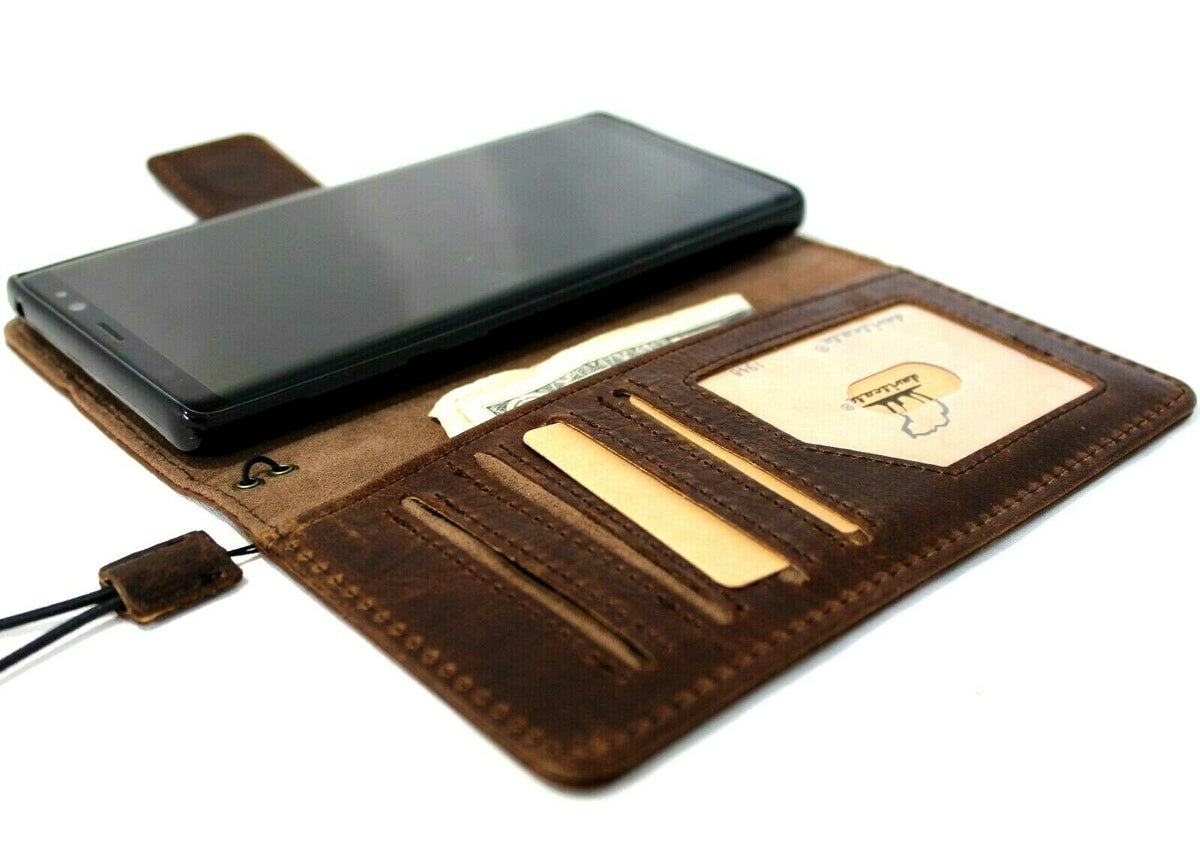 DavisCase genuine dark vintage leather Samsung Galaxy Note 9 wallet case with multiple card slots, ID window, and soft detachable cover