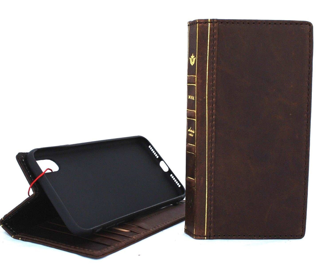 Handmade genuine leather phone case for iPhone XS Max by DAVISCASE, featuring a wallet-style design with soft holder and retro style.