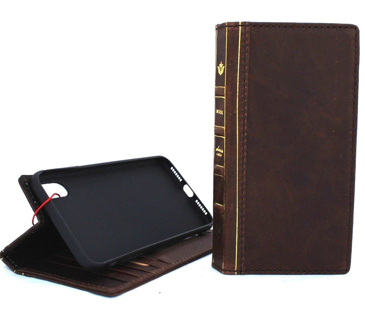 Handmade genuine leather phone case for iPhone XS Max by DAVISCASE, featuring a wallet-style design with soft holder and retro style.