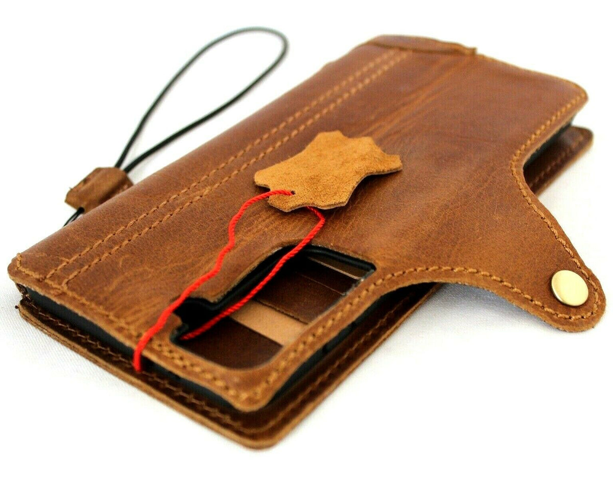 Genuine vintage tan leather Samsung Galaxy S21 Plus book-style wallet case with card slots and soft interior from DAVISCASE.