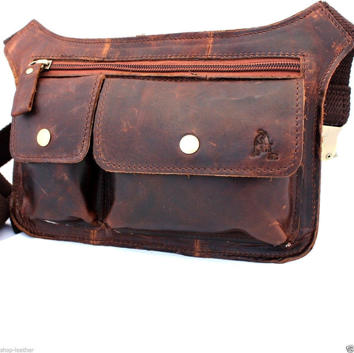 Genuine dark brown leather shoulder wallet bag for men and women by DAVISCASE, featuring cross-body design and waist pouch style.
