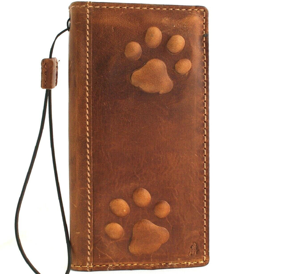 Handmade genuine leather phone case for Samsung Galaxy S22, S21, S20, Note 8-10, A12, A51, A71, with wallet and paw dog design by DAVISCASE.