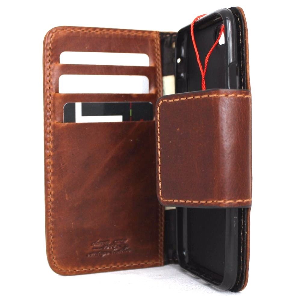 DavisCase genuine full leather iPhone SE 2 2020 wallet case with card slots, magnetic closure, slim design, compatible with wireless charging