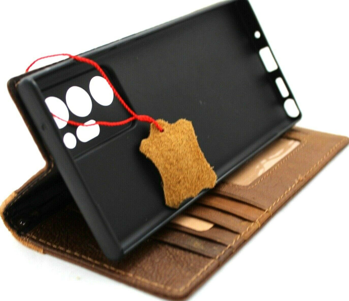 DavisCase genuine leather wallet case for Samsung Galaxy Note 20 Ultra 5G with ID window, card slots, and suede design
