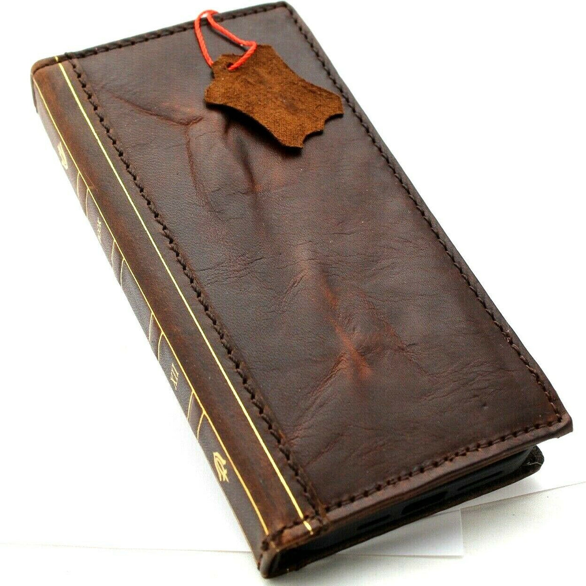 Handmade leather phone case by DAVISCASE for iPhone 11-15 Pro Max, Galaxy Ultra, S9, Note 5G with wallet and mini Bible design.