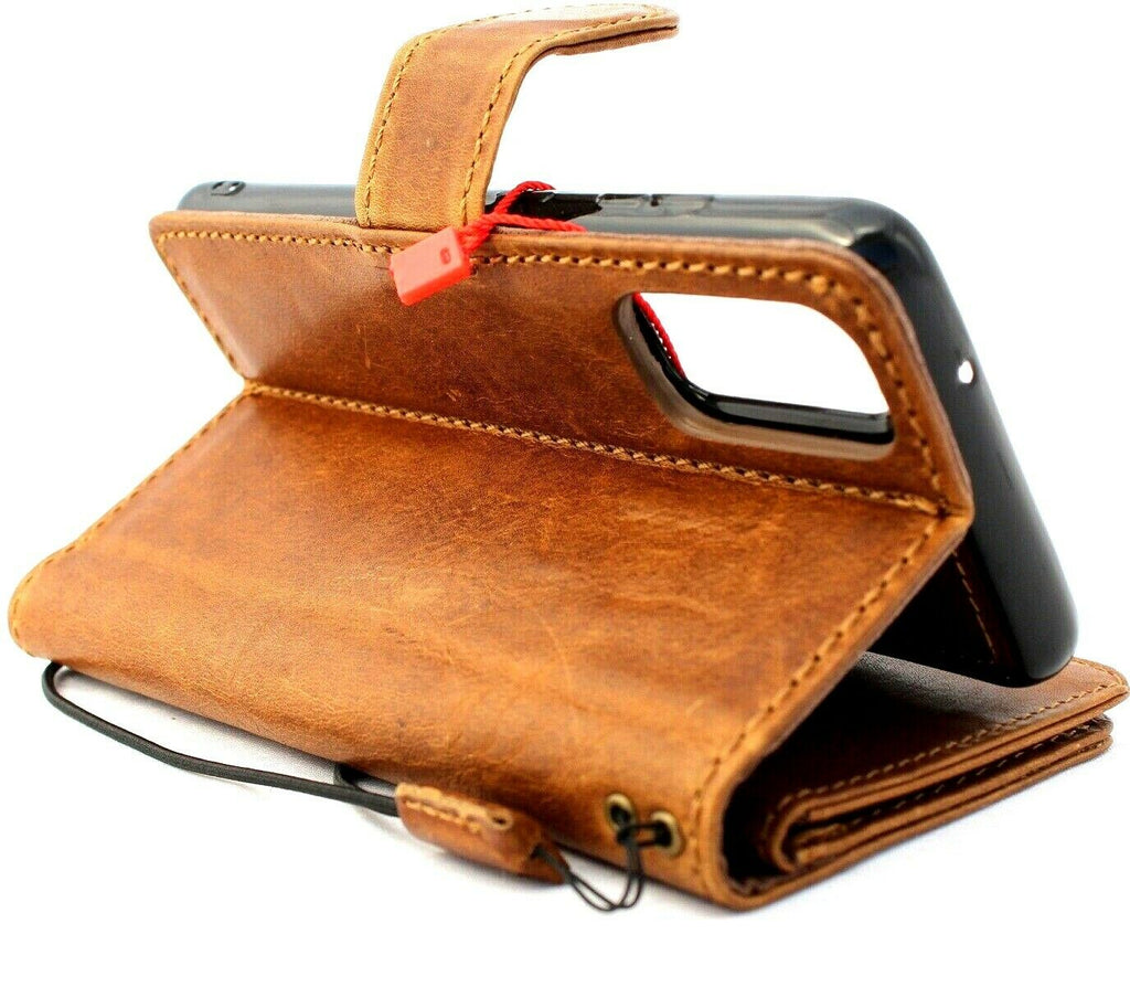 Genuine leather Samsung Galaxy S20 book wallet case by DAVISCASE with card slots, magnetic closure, and window for easy access.
