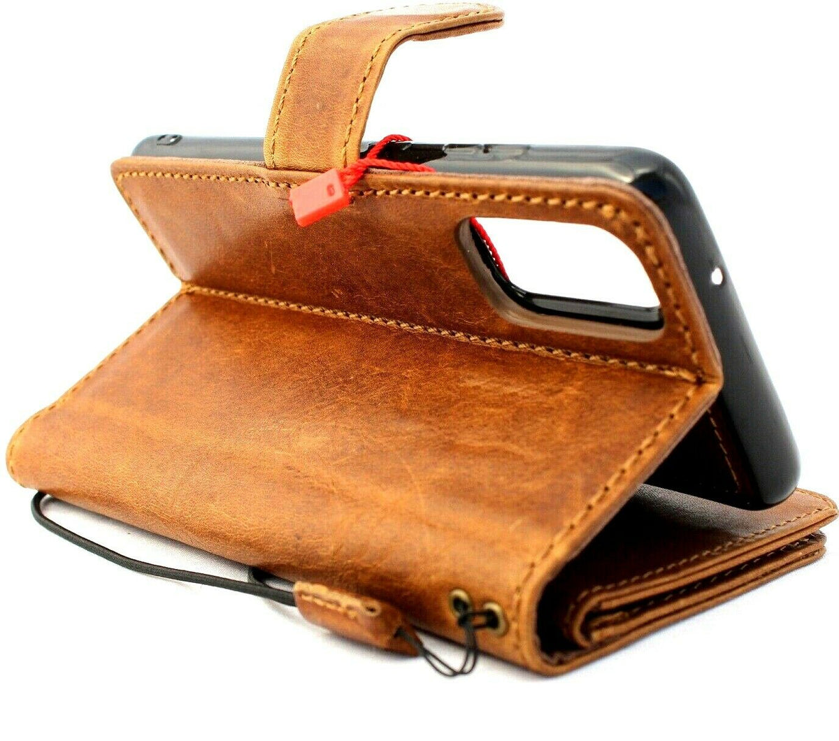 Genuine leather Samsung Galaxy S20 book wallet case by DAVISCASE with card slots, magnetic closure, and window for easy access.