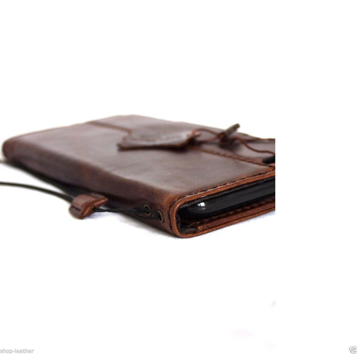 Genuine Italian full leather brown wallet case for Samsung Galaxy S8 Plus with magnetic strap and handmade design.