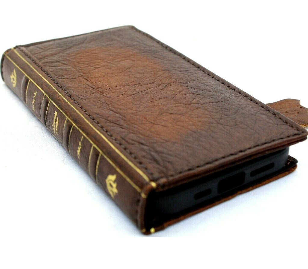 Handmade genuine leather phone case for iPhone 17 to SE, Daviscase vintage wallet style cover with full grain leather.