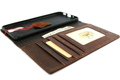 Genuine dark leather Samsung Galaxy S20 Plus wallet case with ID window, card slots, wireless charging holder, by DAVISCASE