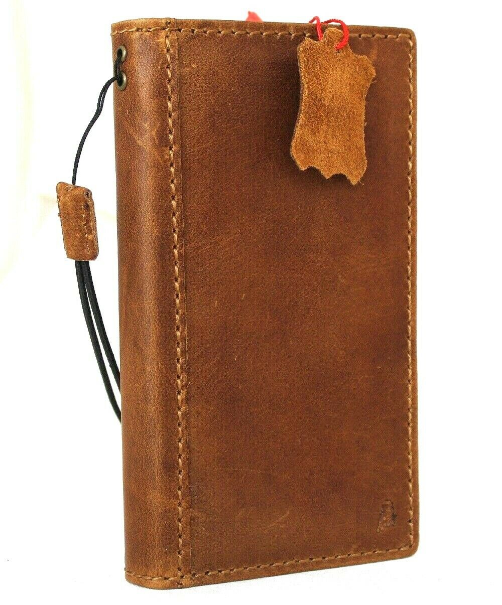 Genuine tan leather iPhone 12 wallet case with ID window, card slots, soft cover, full grain leather, by DAVISCASE.