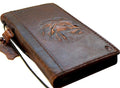 Handmade genuine leather phone case for Samsung Galaxy S22, S21, Z Fold, Note, and other models, featuring vintage lion style design.