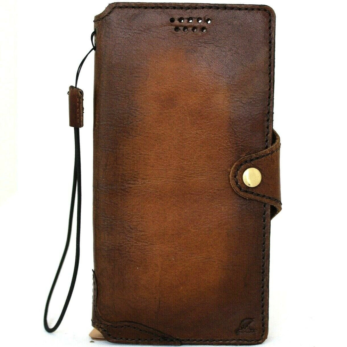 Handmade genuine leather wallet case for Samsung Galaxy S21 Ultra 5G by DAVISCASE, with cover for wireless charging, top grain oiled leather.