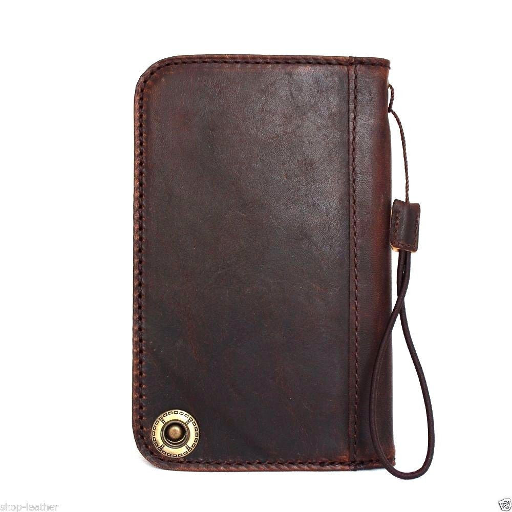 Handcrafted dark Italian leather iPhone 8 case with book wallet design, slim fit, handcrafted by vendor-unknown.