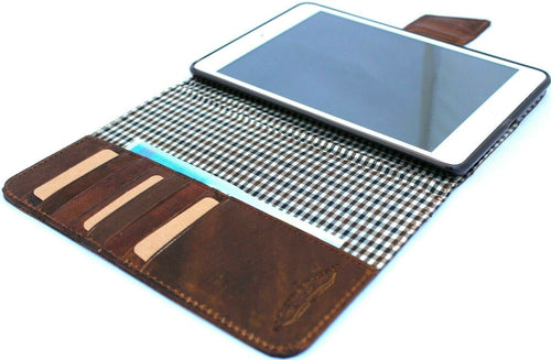 Genuine dark leather iPad mini 5 case by DAVISCASE with card slots, vintage design, handmade, for 5th generation Apple iPad mini.