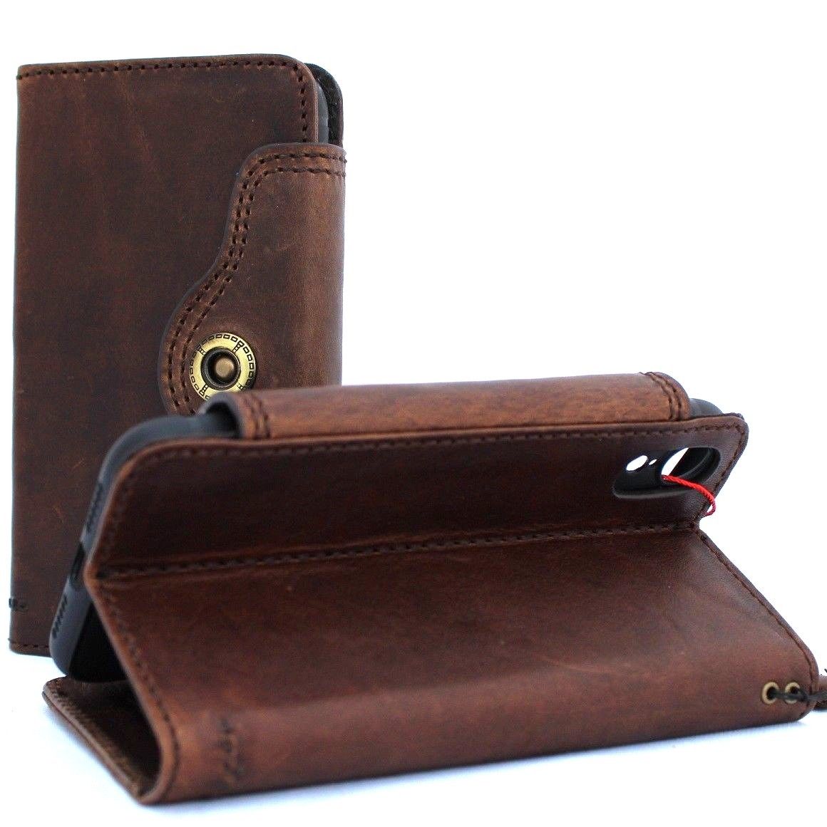 DavisCase vintage leather iPhone XR wallet case with soft holder, slim book-style design, retro art accents, for Apple iPhone.
