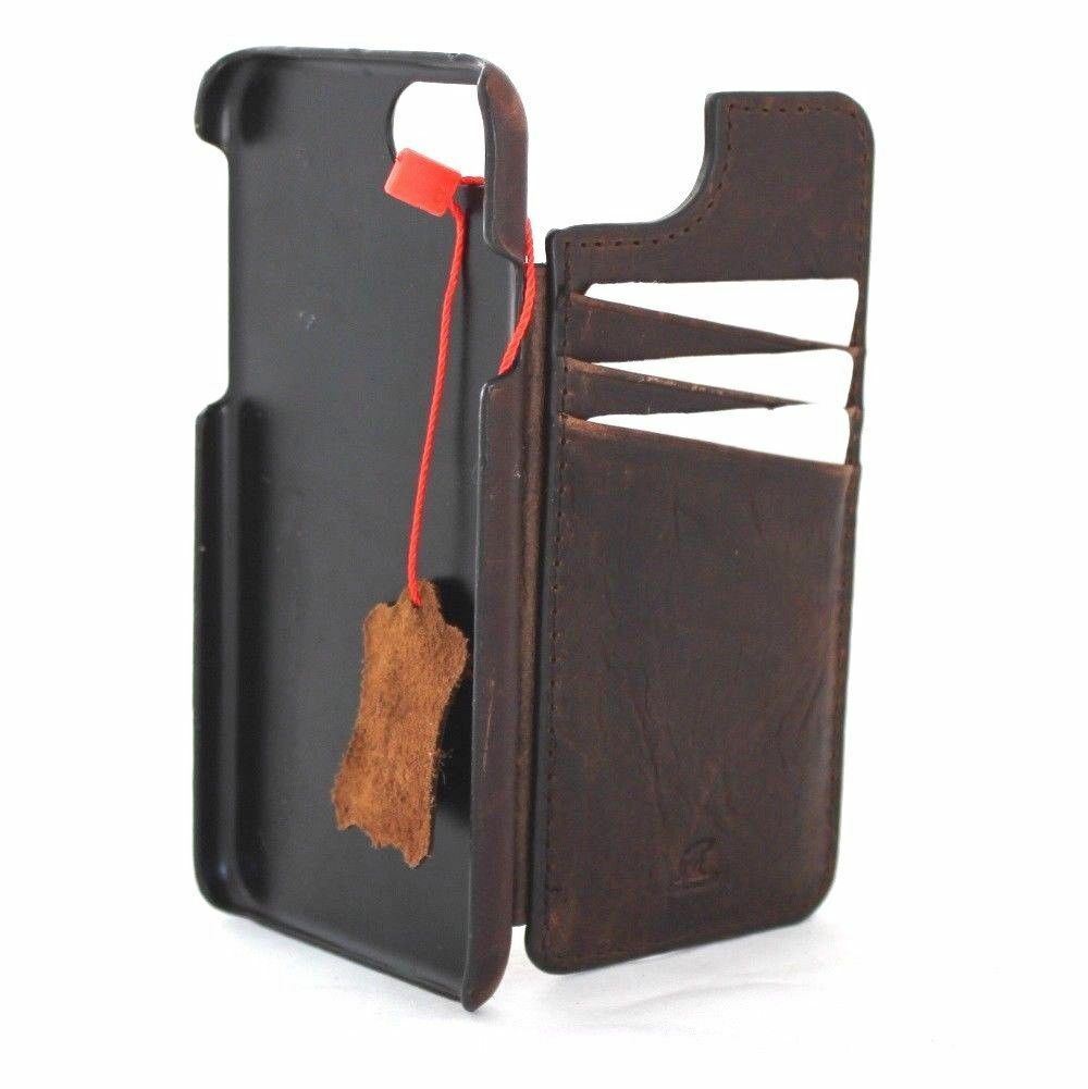 Genuine dark leather iPhone SE 2 case with wallet design, card holder, slim fit, made by DavisCase for Apple iPhone SE 2.