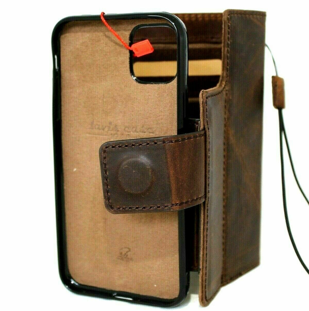 Handmade genuine soft leather iPhone 11 Pro Max case by DAVISCASE with wallet features, credit card slots, ID window, and removable holder