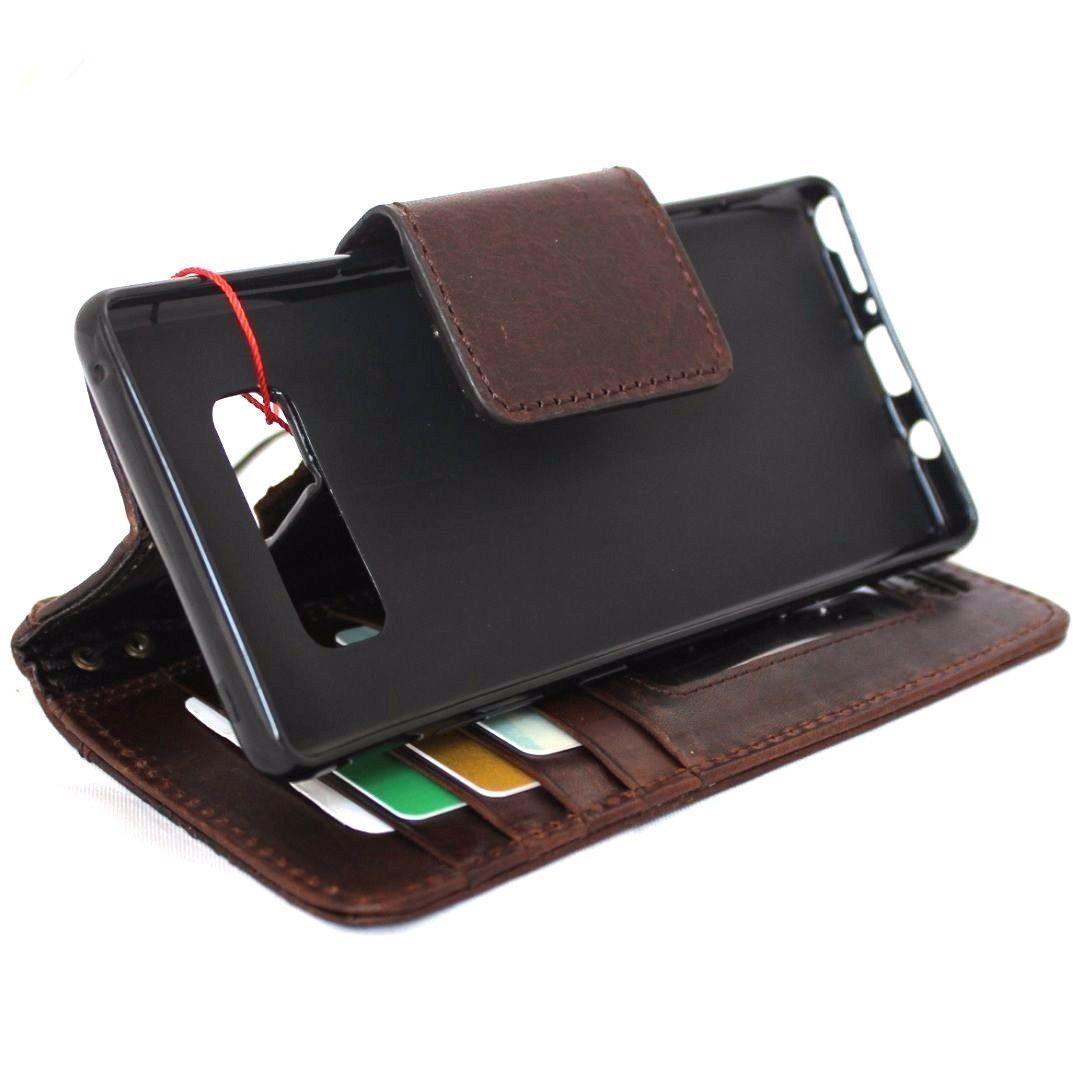 Brown genuine vintage leather Samsung Galaxy Note 8 wallet case with card slots, magnet closure, slim design by DAVISCASE.