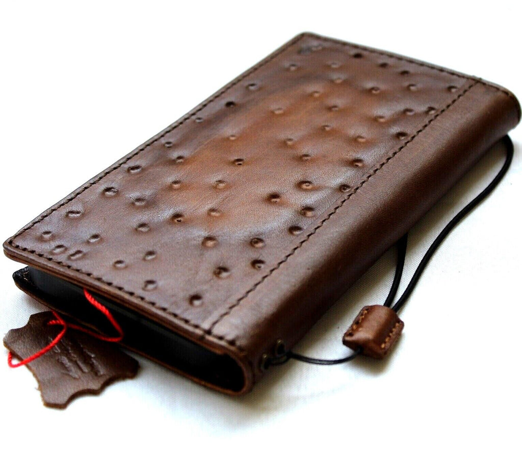 Handmade genuine leather phone case for iPhone 11 to 16 Pro Max, vintage style with credit card slots, by DAVISCASE.