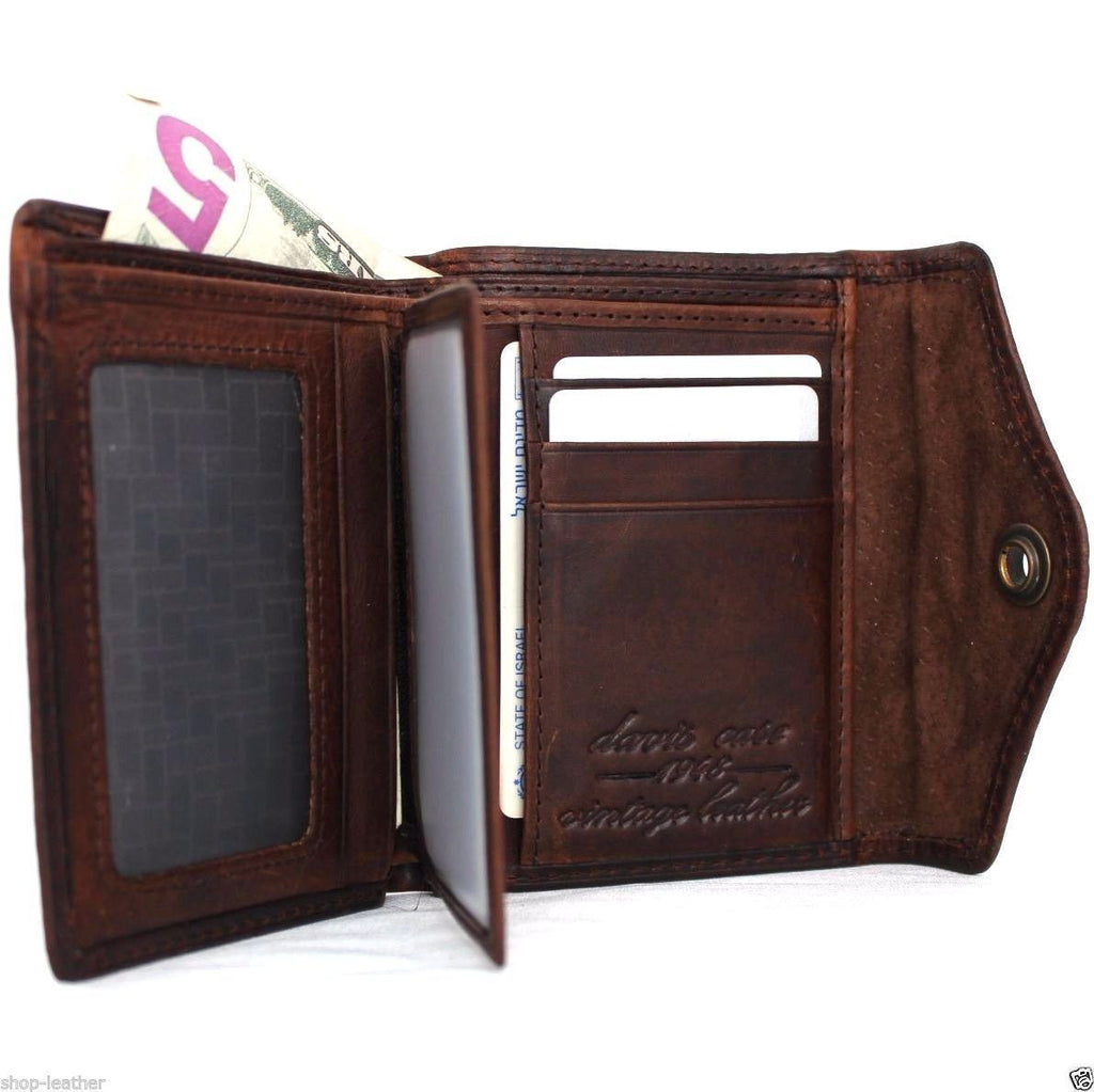 Men's brown full leather wallet with 6 credit card slots, 2 ID windows, and 2 bill compartments, designed for everyday use.
