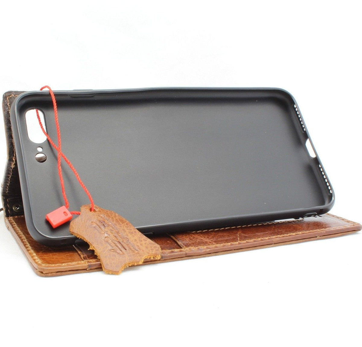 Handmade genuine leather iPhone 8 Plus wallet case with card slots, slim vintage design, luxury style by Daviscase.