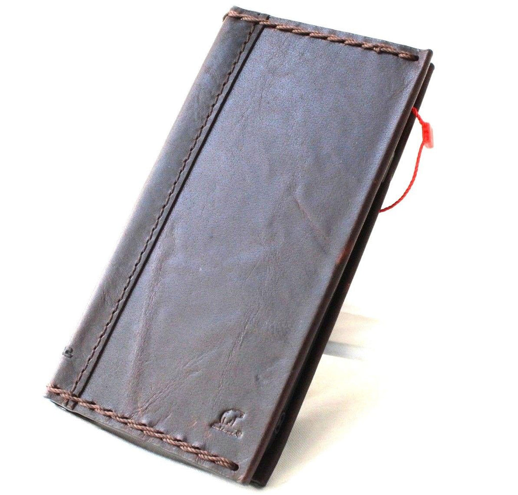 DavisCase genuine dark leather handmade iPhone 8 case with wallet design, vintage style, soft feel, slim fit, and wireless charging compatibility.