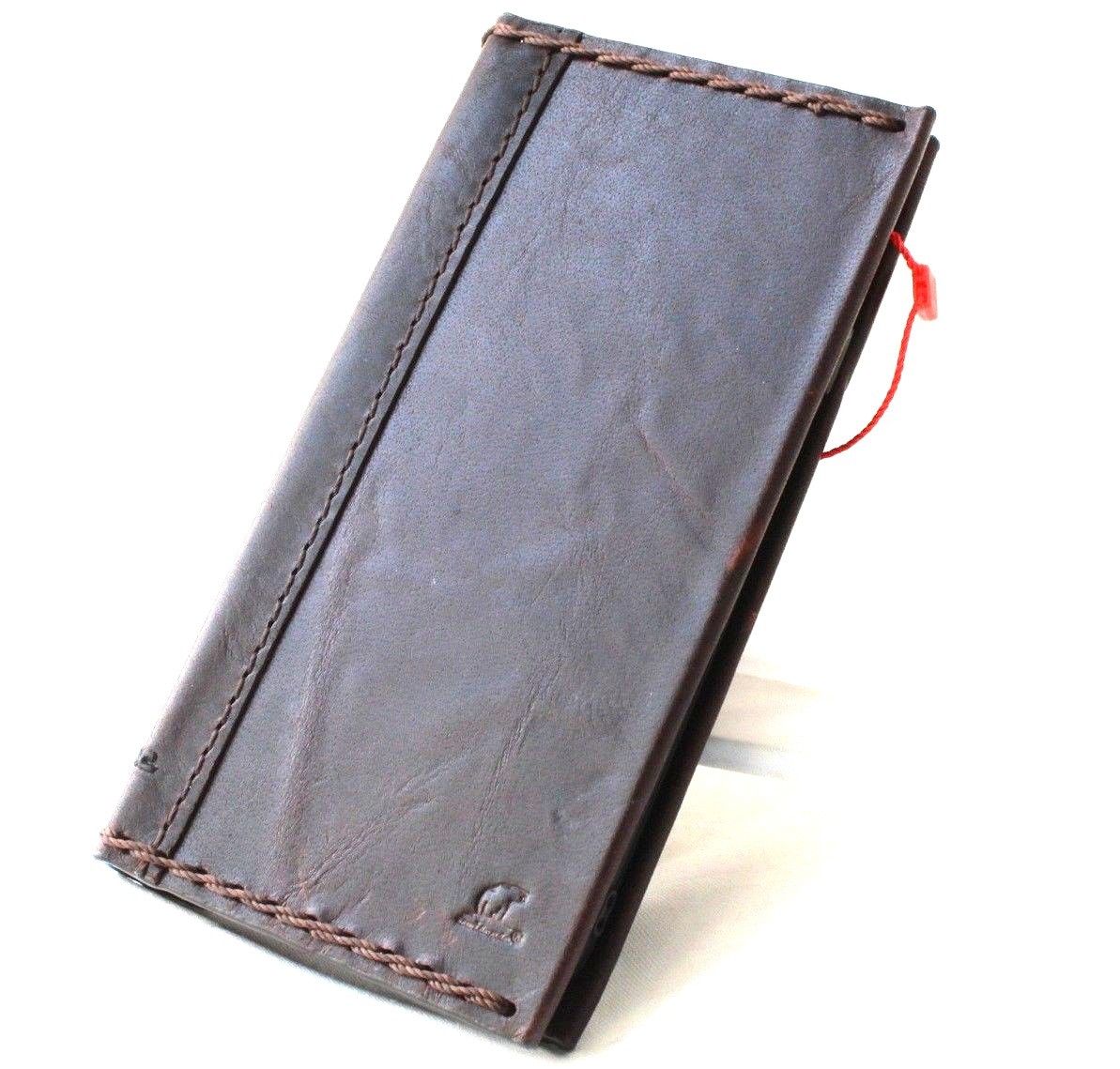DavisCase genuine dark leather handmade iPhone 8 case with wallet design, vintage style, soft feel, slim fit, and wireless charging compatibility.