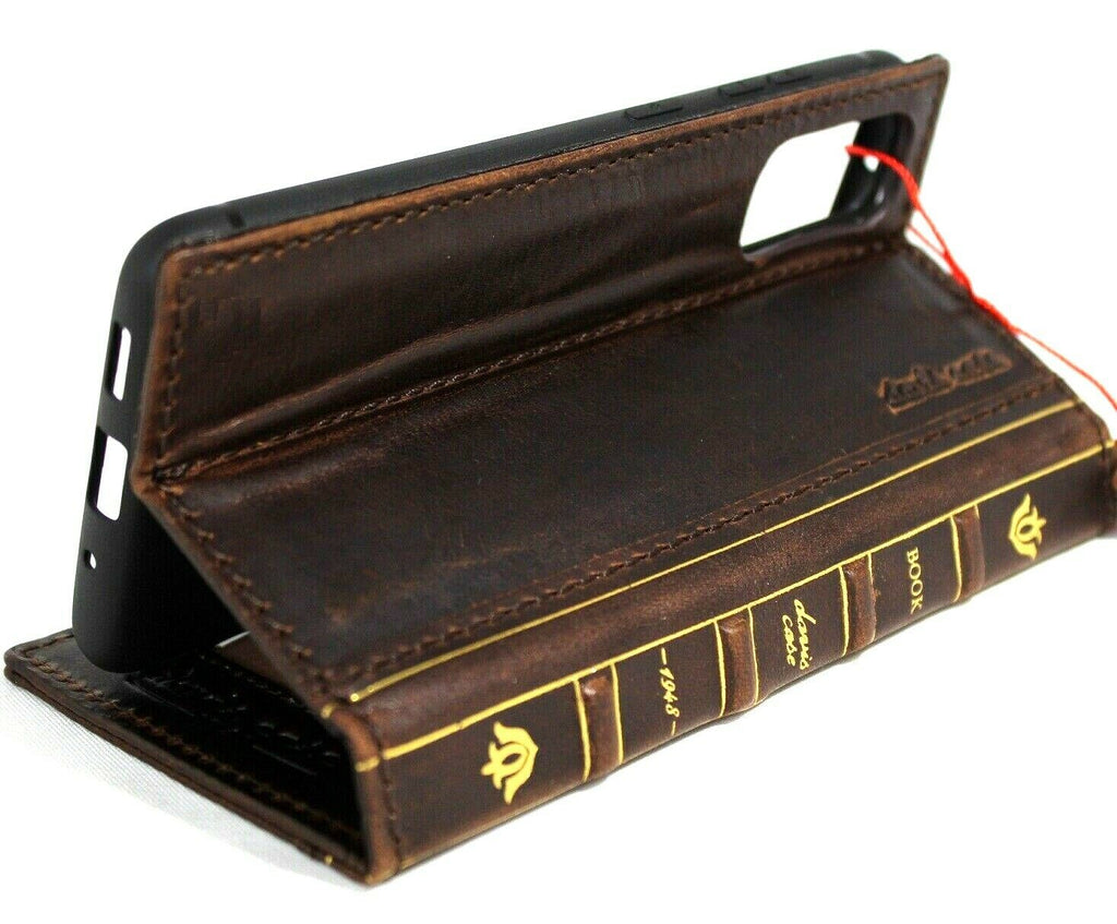 Genuine leather case for Samsung Galaxy S20 by DAVISCASE, featuring a Bible book wallet design with card slots and wireless charging holder