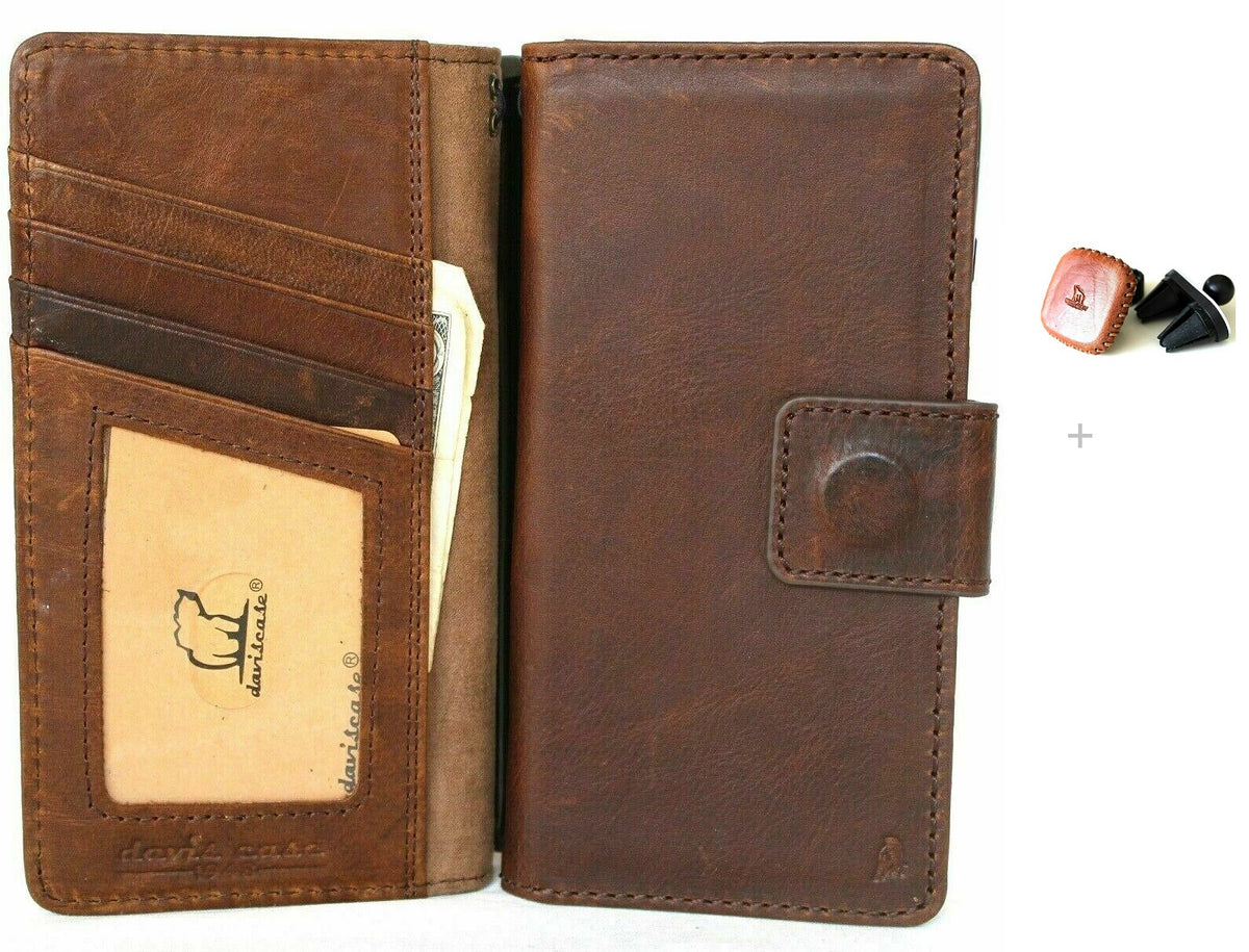 Dark leather Samsung Galaxy Note 20 case by DAVISCASE with card slots, ID window, magnetic stand, and removable cover.