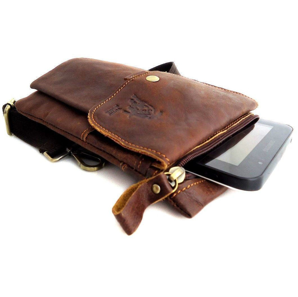 Genuine leather shoulder bag with zipper pocket and tablet pouch, suitable for men and women, by DAVISCASE.