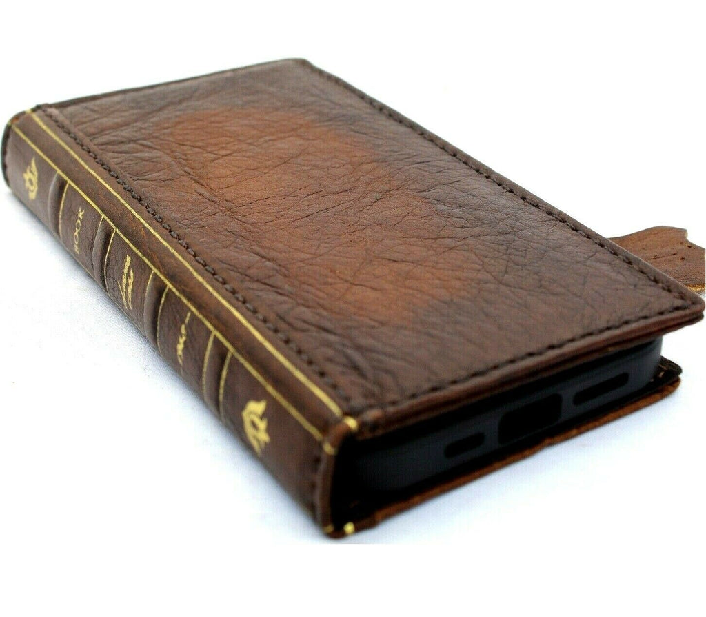Handmade genuine leather iPhone 12 Pro case with Bible design, ID window, card slots, soft slim vintage style cover by DAVISCASE.