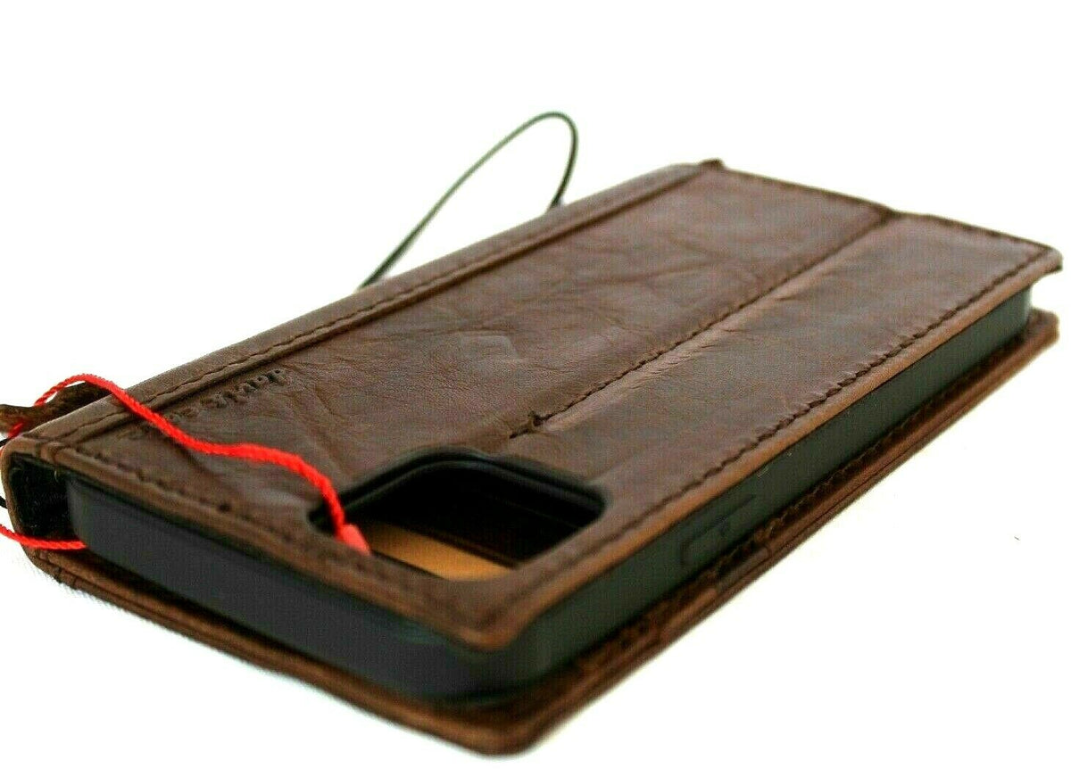 Genuine vintage leather iPhone 12 Pro case by DAVISCASE with wallet style, ID window, credit card slots, soft full grain cover.