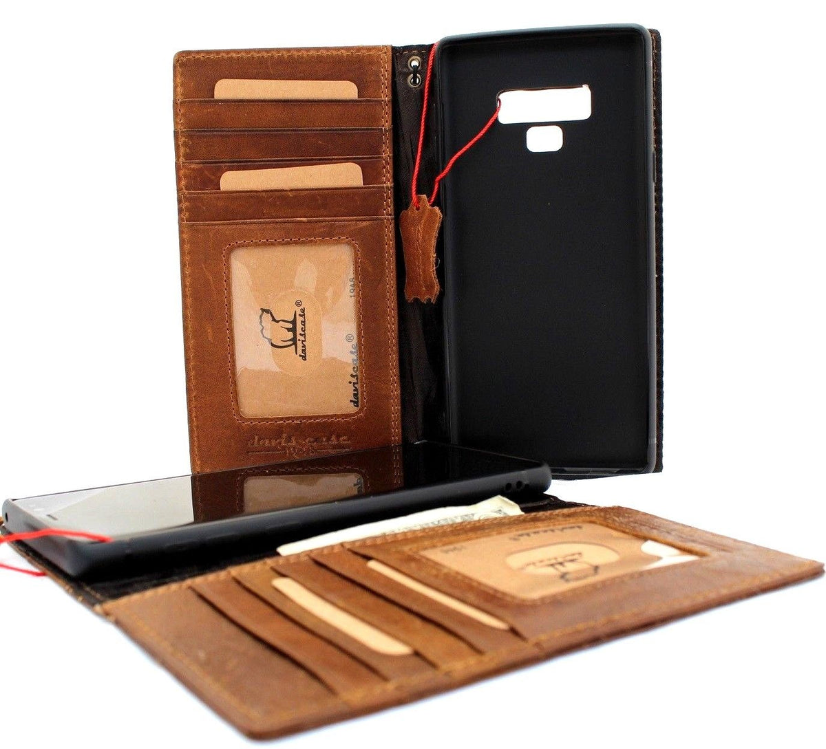 Vintage tan leather Samsung Galaxy Note 9 wallet case with card slots, soft holder, handmade design from Jafo Daviscase.