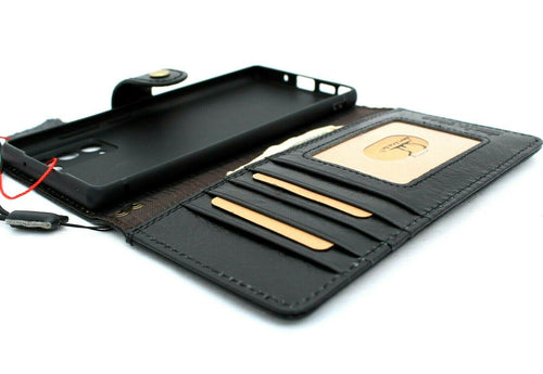DavisCase genuine black leather wallet case for Samsung Galaxy Note 20 5G with ID window, card holder, and soft cover design.